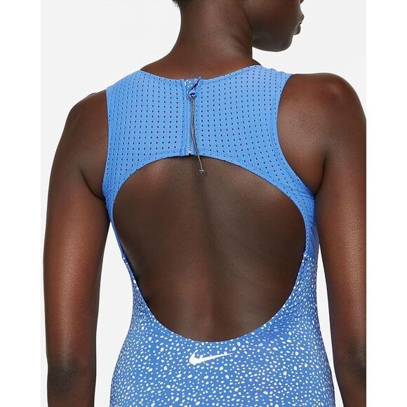 Nike Women's Size M Water Dots One Piece Swimsuit Light Blue Keyhole Back NWT - Picture 5 of 14